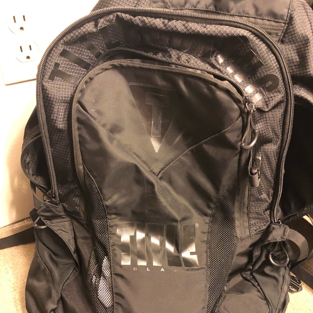 All black TITLE Boxing Clue backpack